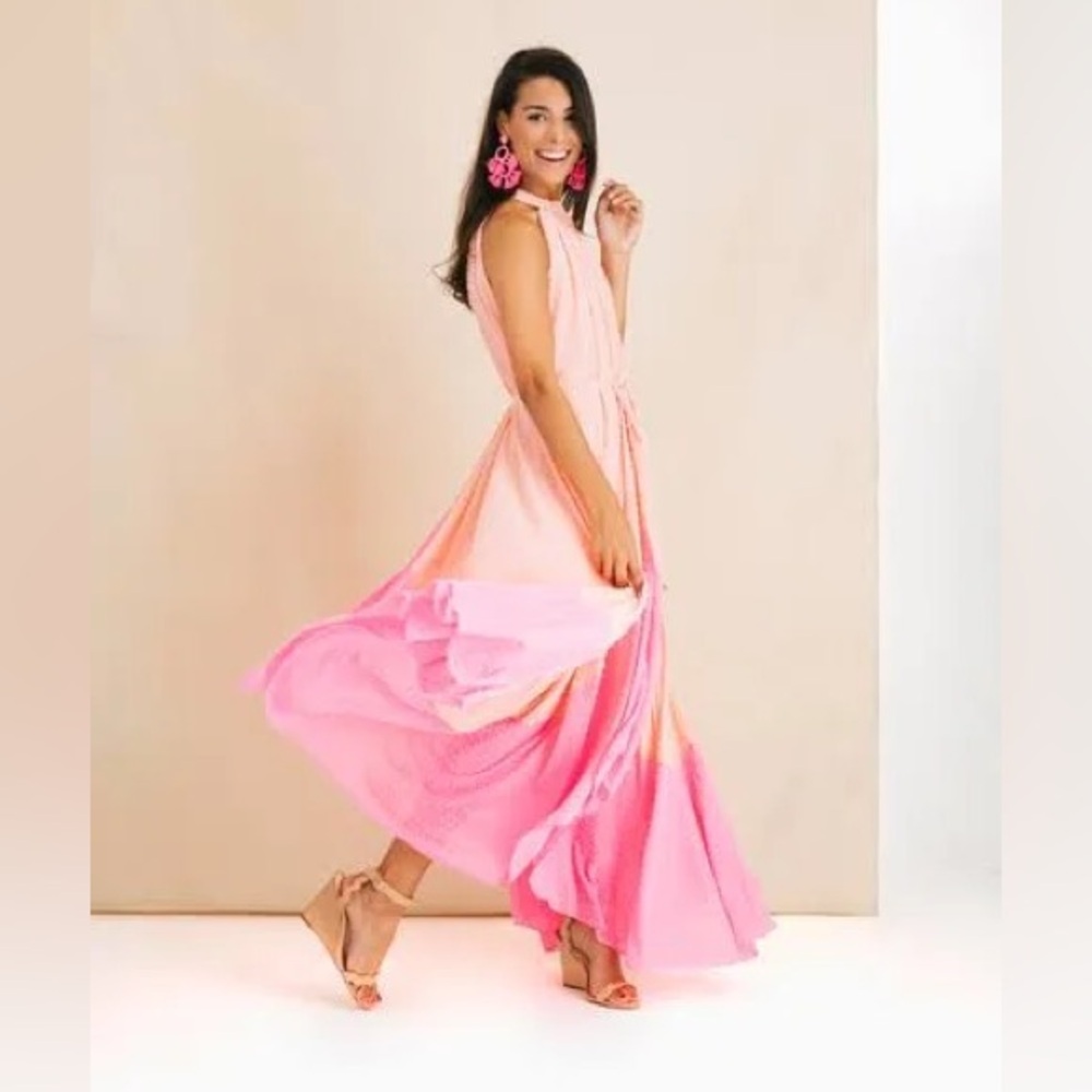 SALONI Iris Maxi Dress Pink Peach